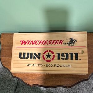 Winchester WIN 1911 Wooden Ammo Box - Natural Wood with Red & Black Graphics